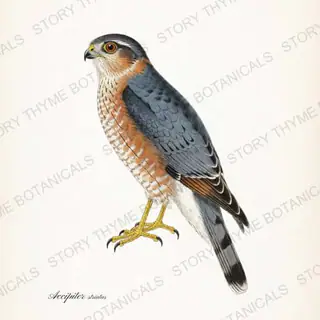 Sharp Shinned Hawk — vintage botanical Birds of Prey print on a white background
