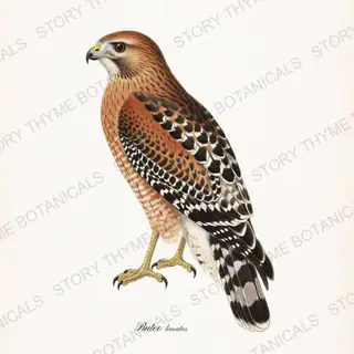Red Shouldered Hawk — vintage botanical Birds of Prey print on a white background