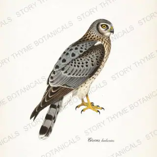 Northern Harrier — vintage botanical Birds of Prey print on a white background