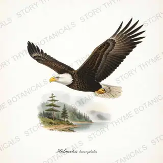 Bald Eagle Soaring — vintage botanical Birds of Prey in Flight print on a white background