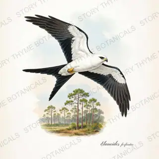 Swallow Tailed Kite — vintage botanical Birds of Prey in Flight print on a white background