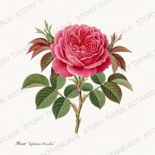 Zephirine Drouhin — vintage botanical Heirloom Roses print on a white background