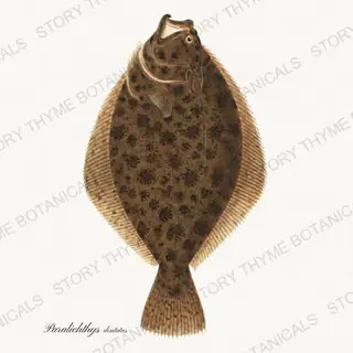 Summer Flounder — vintage botanical Saltwater Game print on a white background