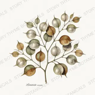 Honesty — vintage botanical Seed Heads & Pods print on a white background