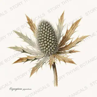 Sea Holly — vintage botanical Seed Heads & Pods print on a white background