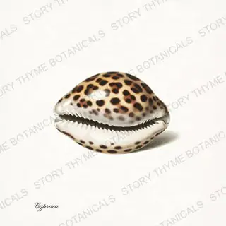 Cowrie — vintage botanical Shells of the Shore print on a white background