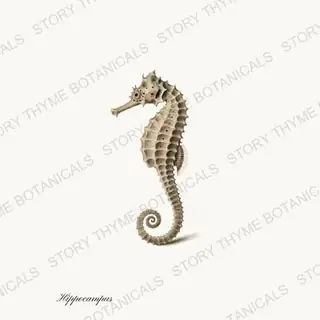 Seahorse — vintage botanical Shells of the Shore print on a white background