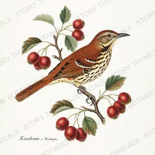 Thrasher Hawthorn — vintage botanical Songbirds & Branches Vol. 3 print on a white background