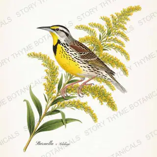 Meadowlark Goldenrod — vintage botanical Songbirds & Branches Vol. 3 print on a white background