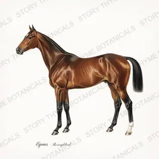 Thoroughbred — vintage botanical The Stable print on a white background