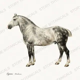 Percheron — vintage botanical The Stable print on a white background