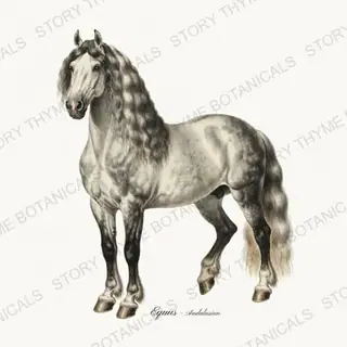 Andalusian — vintage botanical The Stable print on a white background