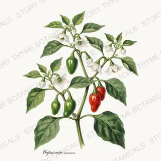 Pepper Plant — vintage botanical Vegetables Vol. 2 - In the Garden print on a white background