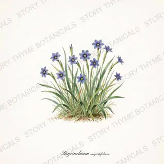 Blue Eyed Grass — vintage botanical Wildflowers Vol. 3 print on a white background