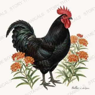 Rooster Milkweed — vintage botanical Wildflower Roosters print on a white background