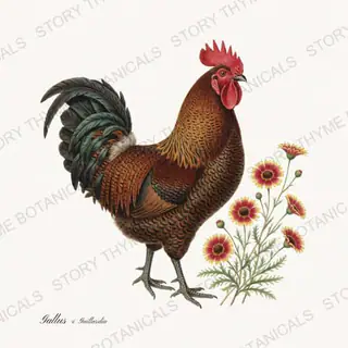 Rooster Blanket Flower — vintage botanical Wildflower Roosters print on a white background