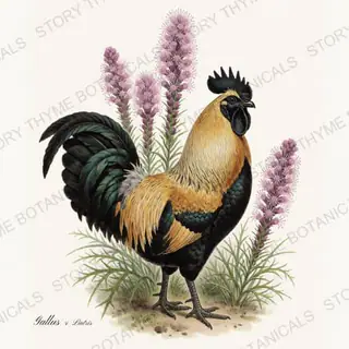 Rooster Blazing Star — vintage botanical Wildflower Roosters print on a white background