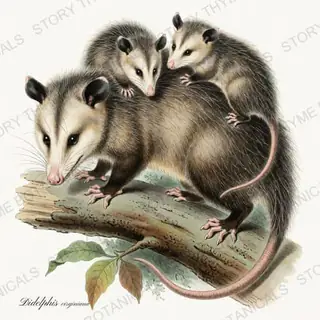 Opossum — vintage botanical Woodland Climbers print on a white background
