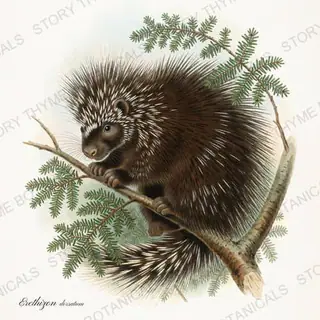 Porcupine — vintage botanical Woodland Climbers print on a white background