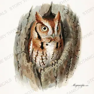 Screech Owl — vintage botanical Woodland Climbers print on a white background