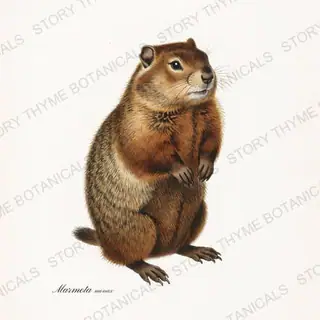 Woodchuck — vintage botanical Woodland Lodge print on a white background