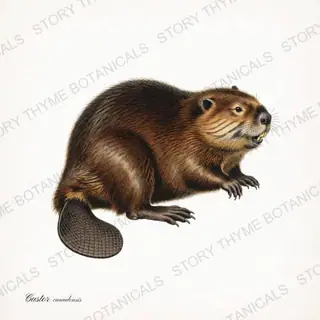 Beaver — vintage botanical Woodland Lodge print on a white background