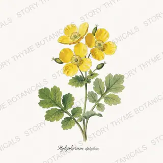 Celandine Poppy — vintage botanical Woodland Flowers print on a white background