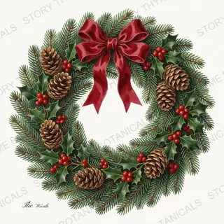 Wreath — vintage botanical Christmas Botanicals print on a white background